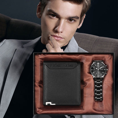 Reloj y Cartera para Hombre Men's Watch Wallet Set Men's Quartz Stainless Steel Wristwatch Black Purse Birthday Gift for Man montre homme